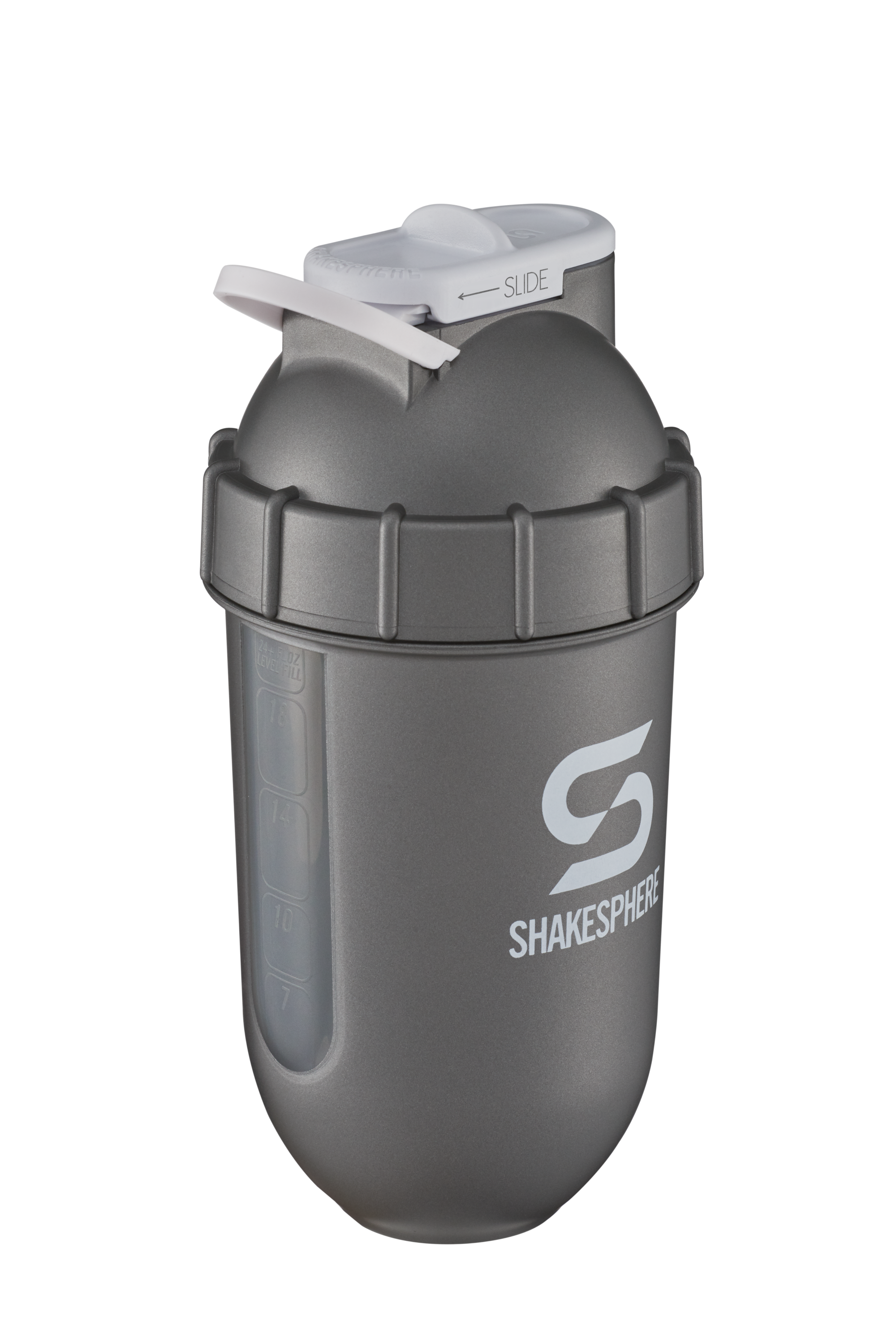 ShakeSphere Tumbler View Protein Shaker Bottle with Side Window, 24oz, Gun Metal